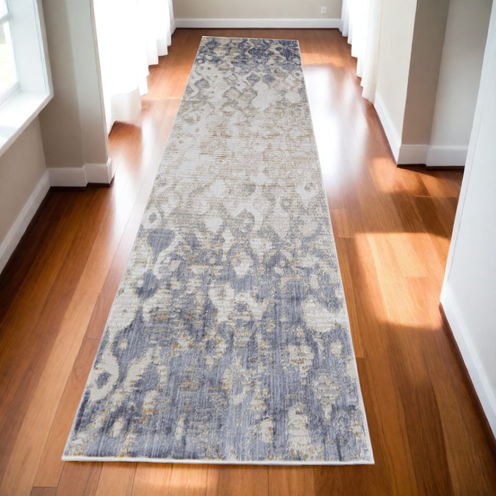 HomeRoots 4' Ivory Tan and Blue Abstract Distressed Area Rug - Timeless Style for Living Rooms and Bedrooms 10' Runner 514162