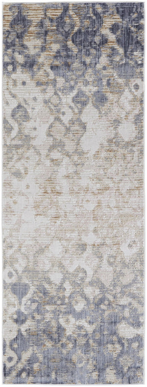 HomeRoots 4' Ivory Tan and Blue Abstract Distressed Area Rug - Timeless Style for Living Rooms and Bedrooms 8' Runner 514163