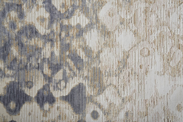 HomeRoots 4' Ivory Tan and Blue Abstract Distressed Area Rug - Timeless Style for Living Rooms and Bedrooms 8' Runner 514163