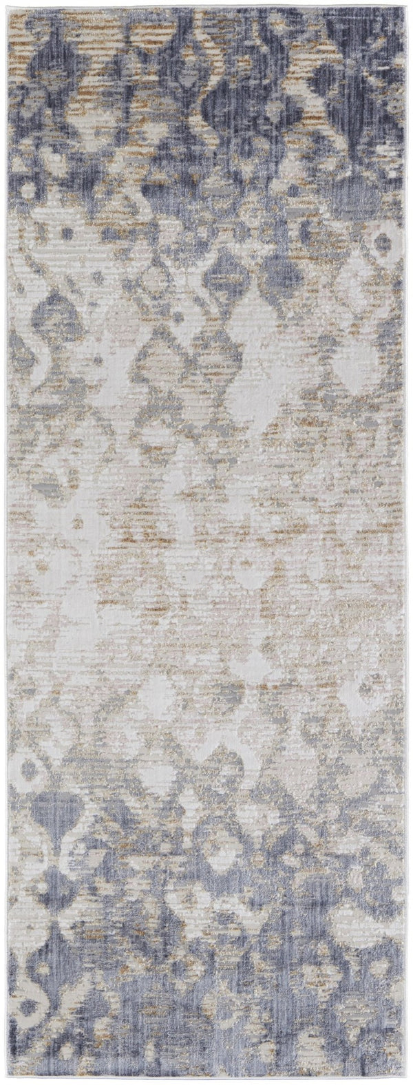 HomeRoots 4' Ivory Tan and Blue Abstract Distressed Area Rug - Timeless Style for Living Rooms and Bedrooms 12' Runner 514164