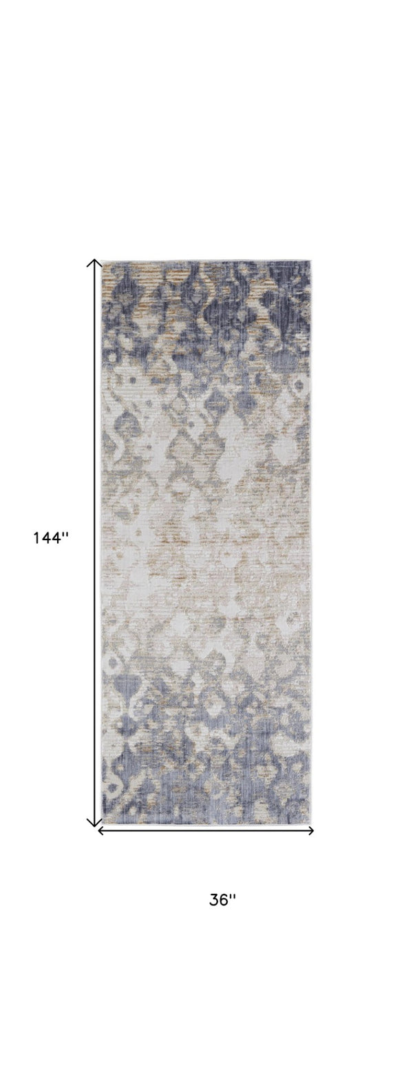 HomeRoots 4' Ivory Tan and Blue Abstract Distressed Area Rug - Timeless Style for Living Rooms and Bedrooms 12' Runner 514164