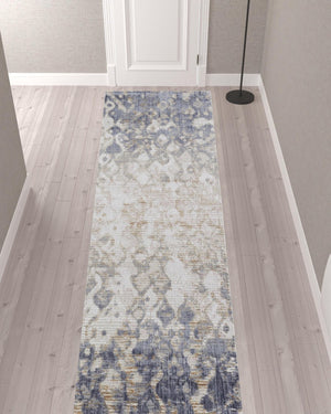 HomeRoots 4' Ivory Tan and Blue Abstract Distressed Area Rug - Timeless Style for Living Rooms and Bedrooms 12' Runner 514164