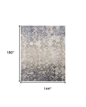 HomeRoots 4' Ivory Tan and Blue Abstract Distressed Area Rug - Timeless Style for Living Rooms and Bedrooms 12' X 15' 514165