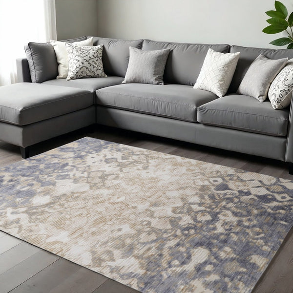 HomeRoots 4' Ivory Tan and Blue Abstract Distressed Area Rug - Timeless Style for Living Rooms and Bedrooms 12' X 15' 514165