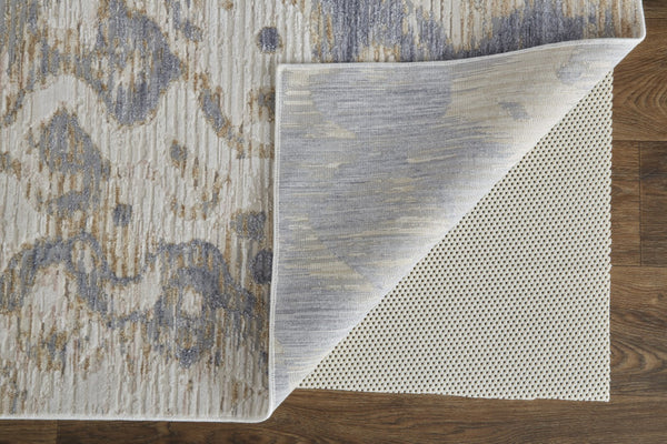 HomeRoots 4' Ivory Tan and Blue Abstract Distressed Area Rug - Timeless Style for Living Rooms and Bedrooms 12' X 15' 514165