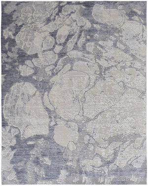 HomeRoots 4' Elegant Ivory and Blue Abstract Area Rug - Power Loomed, Distressed Design for Modern Spaces 5' X 8' 514168