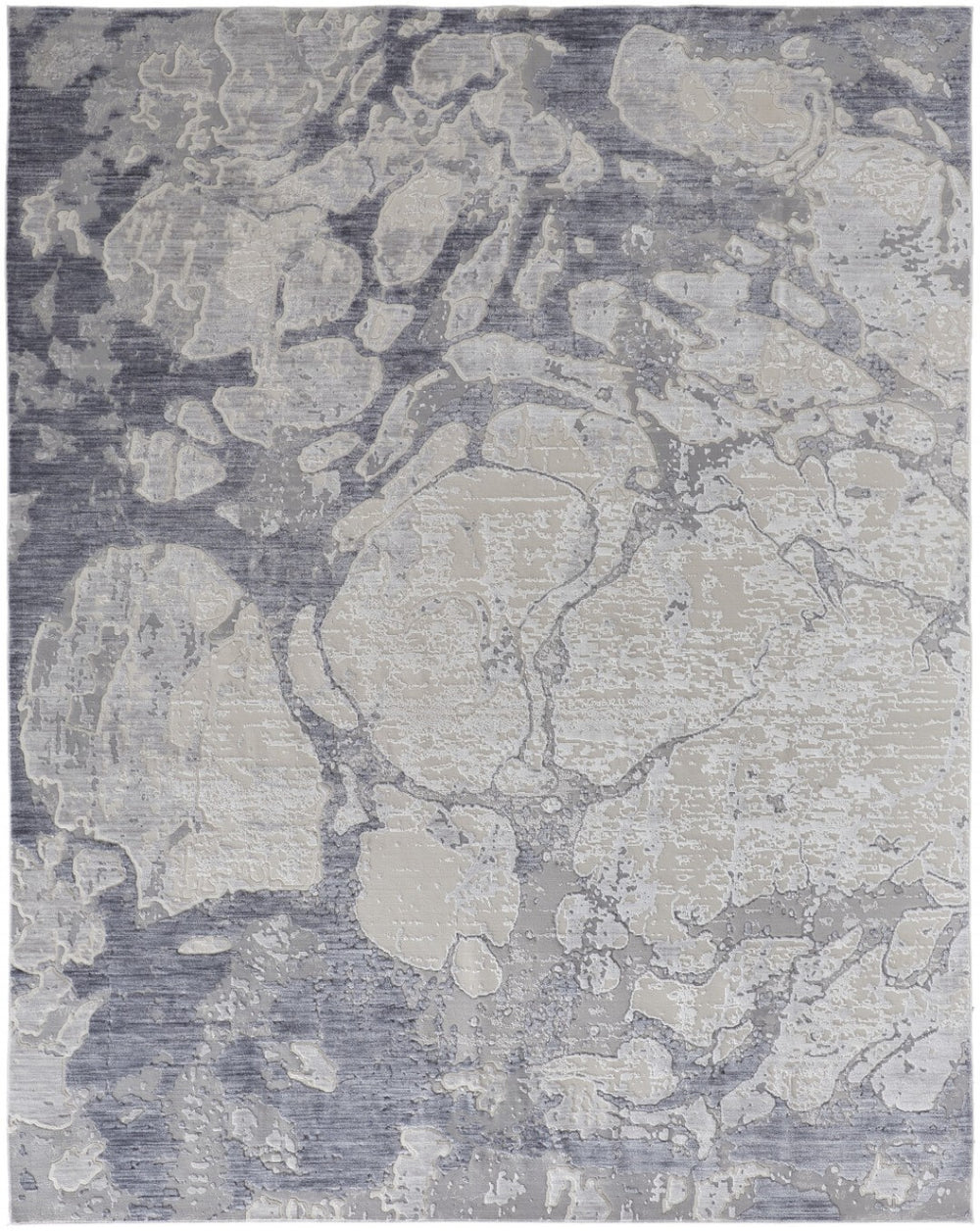 HomeRoots 4' Elegant Ivory and Blue Abstract Area Rug - Power Loomed, Distressed Design for Modern Spaces 8' X 10' 514169