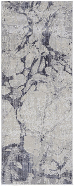 HomeRoots 4' Elegant Ivory and Blue Abstract Area Rug - Power Loomed, Distressed Design for Modern Spaces 10' Runner 514171