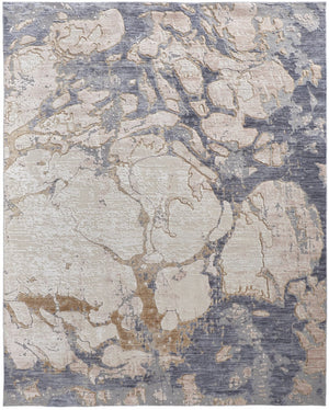 HomeRoots 4' Elegant Ivory and Blue Abstract Area Rug - Power Loomed, Distressed Design for Modern Spaces 5' X 8' 514177
