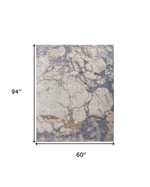HomeRoots 4' Elegant Ivory and Blue Abstract Area Rug - Power Loomed, Distressed Design for Modern Spaces 5' X 8' 514177