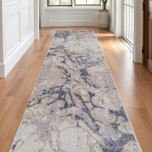 HomeRoots 4' Elegant Ivory and Blue Abstract Area Rug - Power Loomed, Distressed Design for Modern Spaces 10' Runner 514180