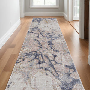 HomeRoots 4' Elegant Ivory and Blue Abstract Area Rug - Power Loomed, Distressed Design for Modern Spaces 12' Runner 514182