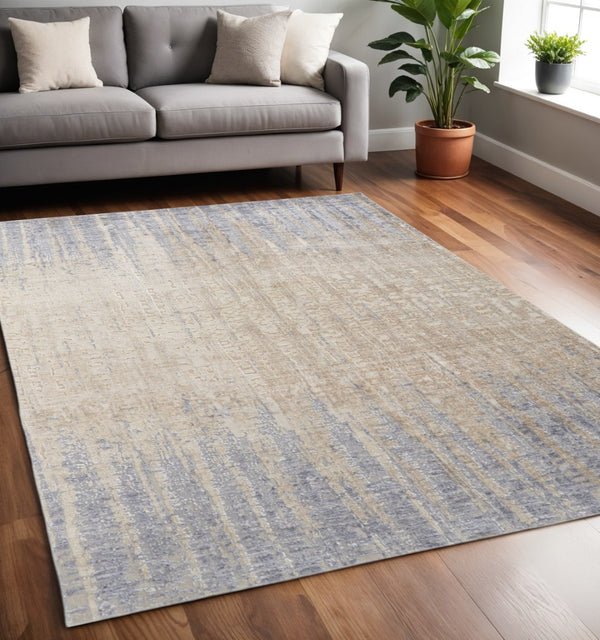 HomeRoots 4' Tan and Blue Abstract Distressed Area Rug – Modern, Durable Design for Stylish Home Décor 5' X 8' 514186