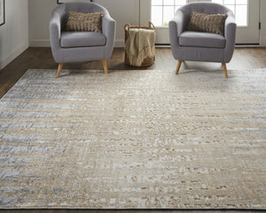 HomeRoots 4' Tan and Blue Abstract Distressed Area Rug – Modern, Durable Design for Stylish Home Décor 5' X 8' 514186