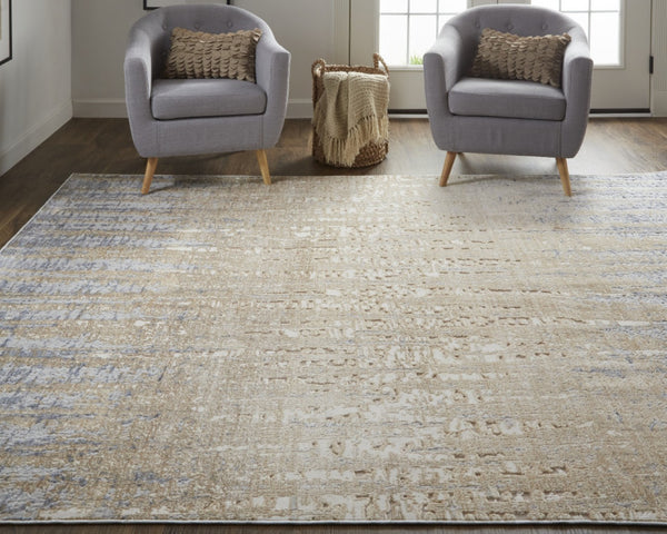HomeRoots 4' Tan and Blue Abstract Distressed Area Rug – Modern, Durable Design for Stylish Home Décor 5' X 8' 514186