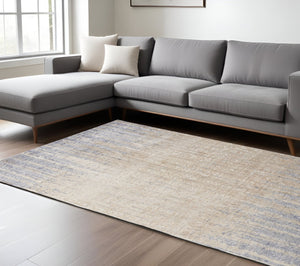 HomeRoots 4' Tan and Blue Abstract Distressed Area Rug – Modern, Durable Design for Stylish Home Décor 8' X 10' 514187