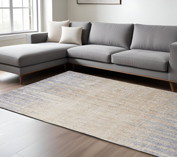 HomeRoots 4' Tan and Blue Abstract Distressed Area Rug – Modern, Durable Design for Stylish Home Décor 8' X 10' 514187