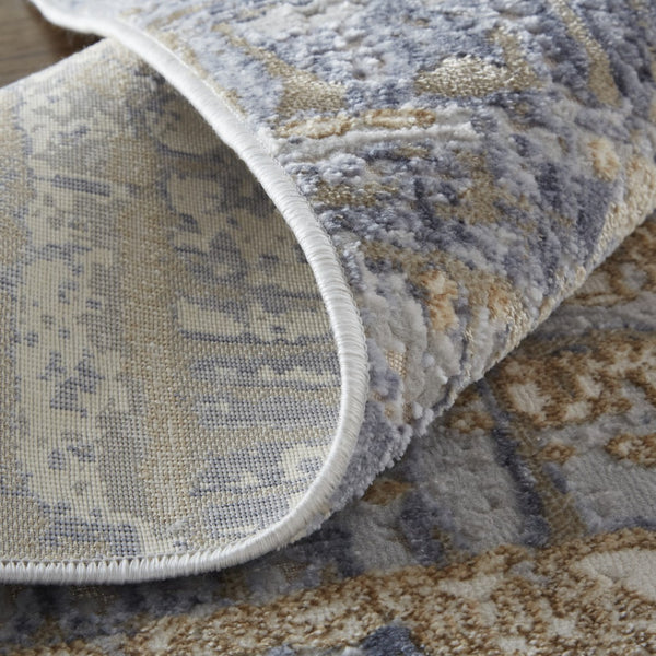 HomeRoots 4' Tan and Blue Abstract Distressed Area Rug – Modern, Durable Design for Stylish Home Décor 8' X 10' 514187