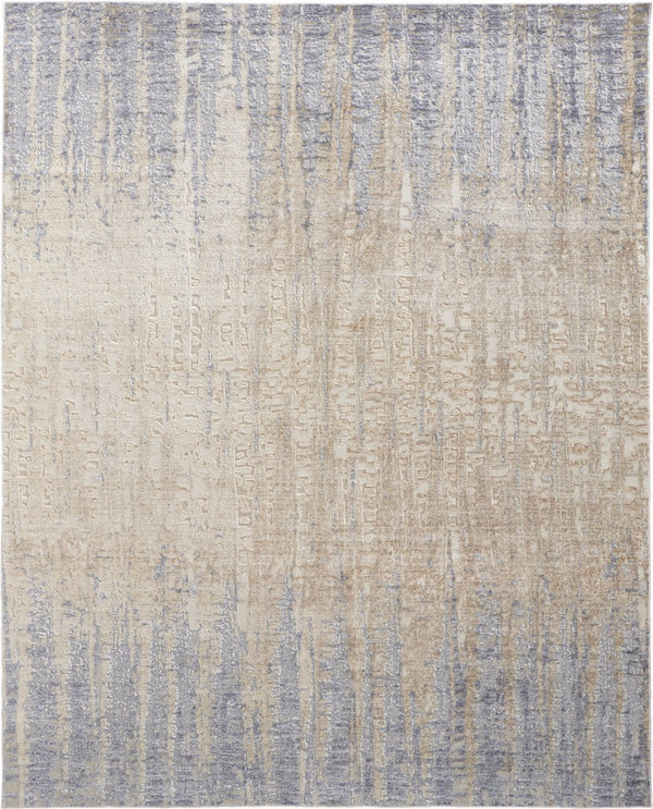 HomeRoots 4' Tan and Blue Abstract Distressed Area Rug – Modern, Durable Design for Stylish Home Décor 10' X 13' 514188