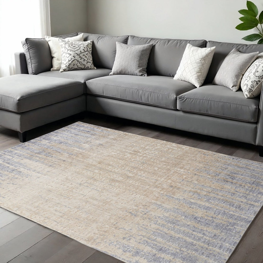 HomeRoots 4' Tan and Blue Abstract Distressed Area Rug – Modern, Durable Design for Stylish Home Décor 10' X 13' 514188