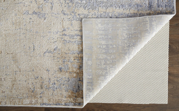HomeRoots 4' Tan and Blue Abstract Distressed Area Rug – Modern, Durable Design for Stylish Home Décor 10' X 13' 514188