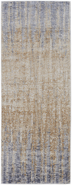 Homeroots 10' Tan And Brown Abstract Power Loom Distressed Non Skid Runner Rug  Polyester 514189