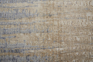 HomeRoots 4' Tan and Blue Abstract Distressed Area Rug – Modern, Durable Design for Stylish Home Décor 10' Runner 514189