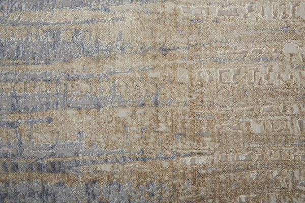 HomeRoots 4' Tan and Blue Abstract Distressed Area Rug – Modern, Durable Design for Stylish Home Décor 10' Runner 514189