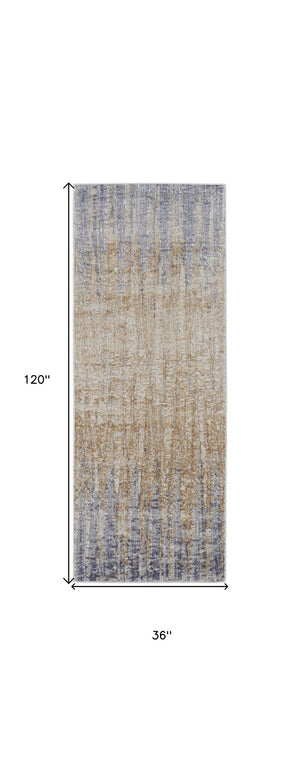 HomeRoots 4' Tan and Blue Abstract Distressed Area Rug – Modern, Durable Design for Stylish Home Décor 10' Runner 514189