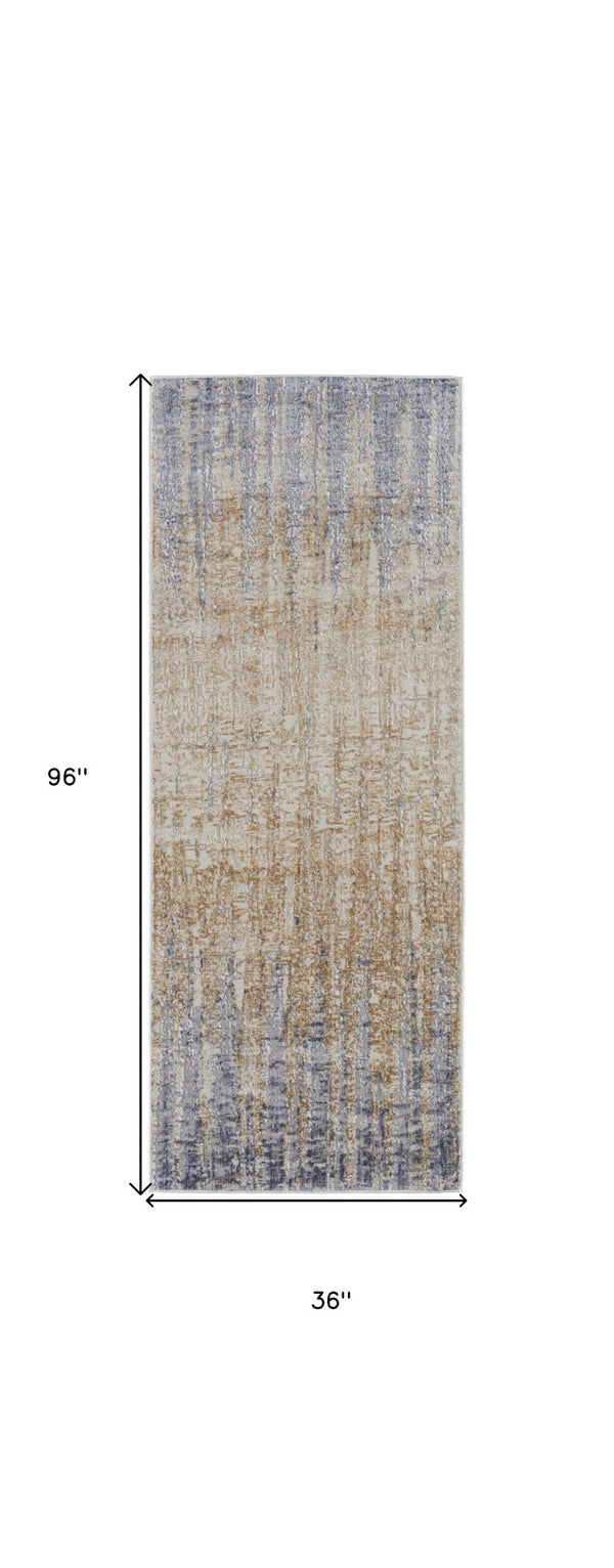 HomeRoots 4' Tan and Blue Abstract Distressed Area Rug – Modern, Durable Design for Stylish Home Décor 8' Runner 514190