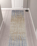 Homeroots 12' Tan Brown And Blue Abstract Power Loom Distressed Runner Rug  Polyester 514191