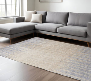 HomeRoots 4' Tan and Blue Abstract Distressed Area Rug – Modern, Durable Design for Stylish Home Décor 12' X 15' 514192