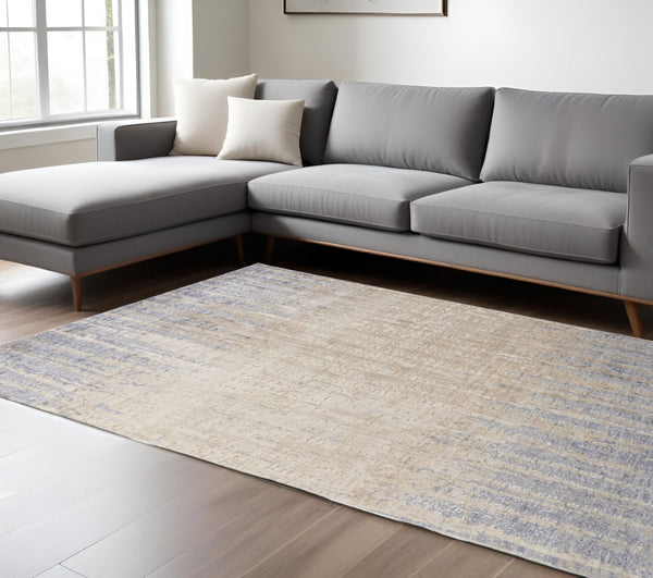 HomeRoots 4' Tan and Blue Abstract Distressed Area Rug – Modern, Durable Design for Stylish Home Décor 12' X 15' 514192