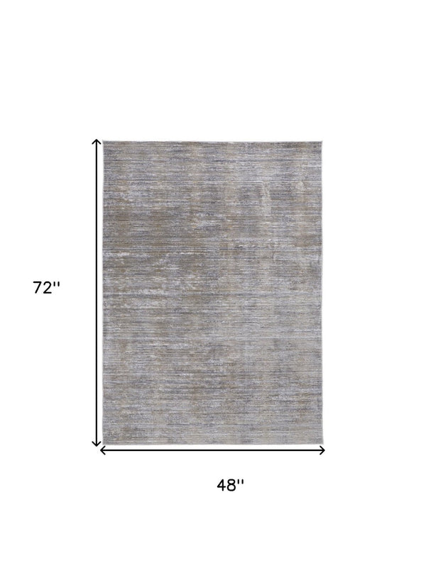 HomeRoots 4' Modern Abstract Area Rug in Taupe, Silver, and Tan - Durable Power Loomed Design for Any Space 4' X 6' 514194