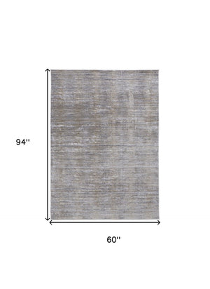HomeRoots 4' Modern Abstract Area Rug in Taupe, Silver, and Tan - Durable Power Loomed Design for Any Space 5' X 8' 514195