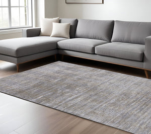 HomeRoots 4' Modern Abstract Area Rug in Taupe, Silver, and Tan - Durable Power Loomed Design for Any Space 8' X 10' 514196