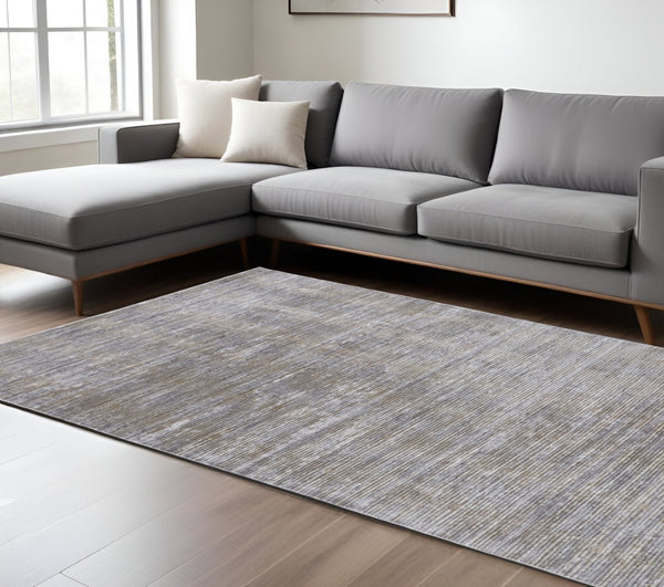 HomeRoots 4' Modern Abstract Area Rug in Taupe, Silver, and Tan - Durable Power Loomed Design for Any Space 8' X 10' 514196