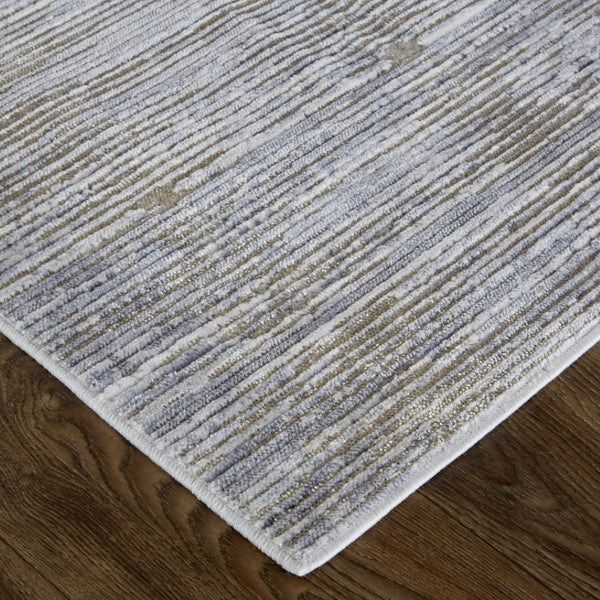 HomeRoots 4' Modern Abstract Area Rug in Taupe, Silver, and Tan - Durable Power Loomed Design for Any Space 10' X 13' 514197
