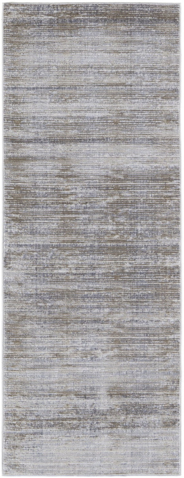 HomeRoots 4' Modern Abstract Area Rug in Taupe, Silver, and Tan - Durable Power Loomed Design for Any Space 10' Runner 514198