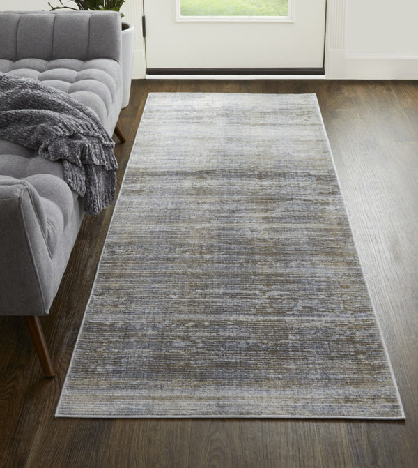 HomeRoots 4' Modern Abstract Area Rug in Taupe, Silver, and Tan - Durable Power Loomed Design for Any Space 10' Runner 514198