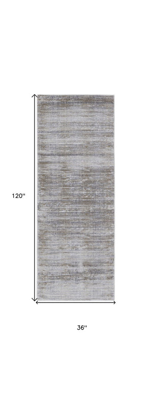 HomeRoots 4' Modern Abstract Area Rug in Taupe, Silver, and Tan - Durable Power Loomed Design for Any Space 10' Runner 514198