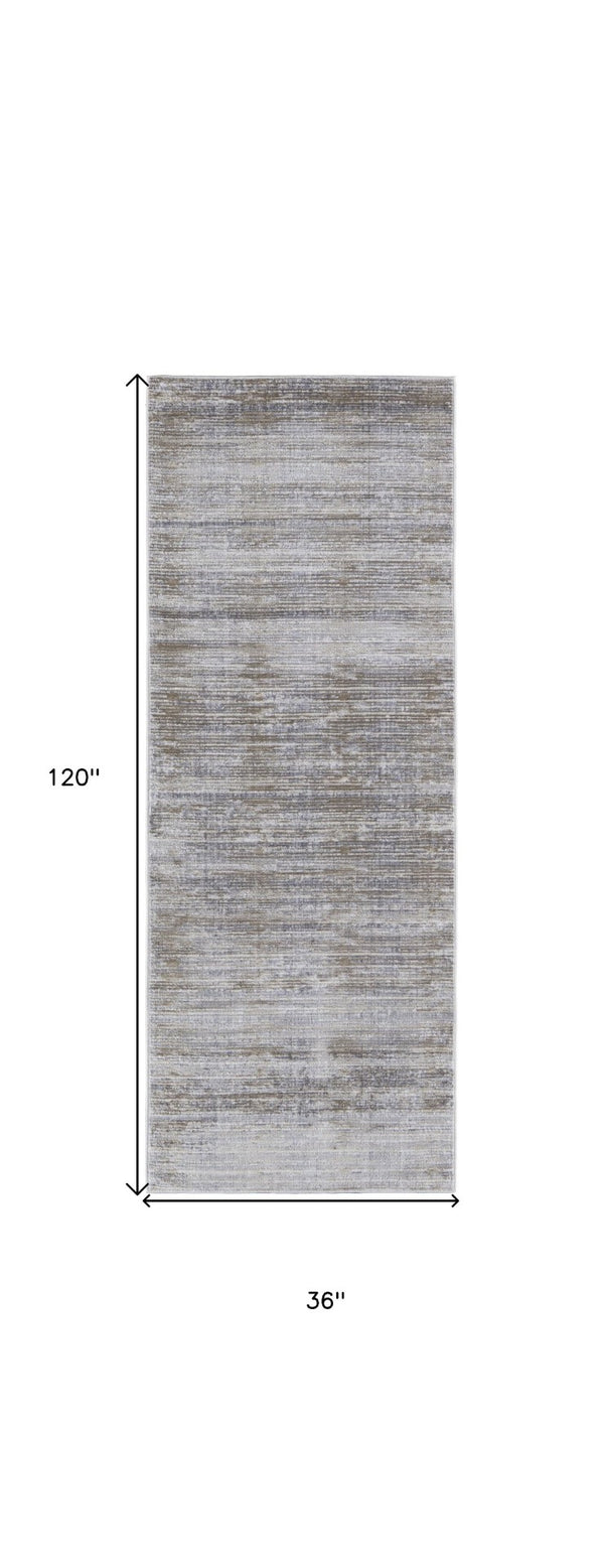 HomeRoots 4' Modern Abstract Area Rug in Taupe, Silver, and Tan - Durable Power Loomed Design for Any Space 10' Runner 514198