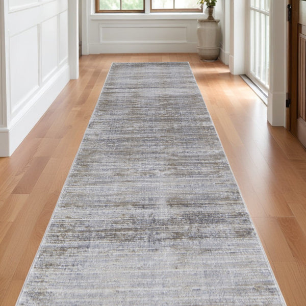 HomeRoots 4' Modern Abstract Area Rug in Taupe, Silver, and Tan - Durable Power Loomed Design for Any Space 10' Runner 514198