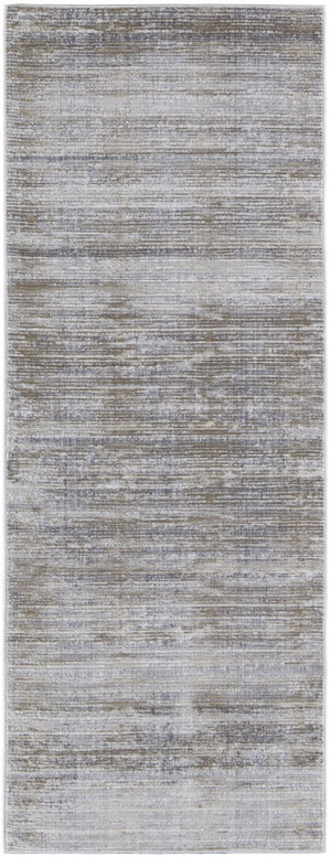 HomeRoots 4' Modern Abstract Area Rug in Taupe, Silver, and Tan - Durable Power Loomed Design for Any Space 8' Runner 514199