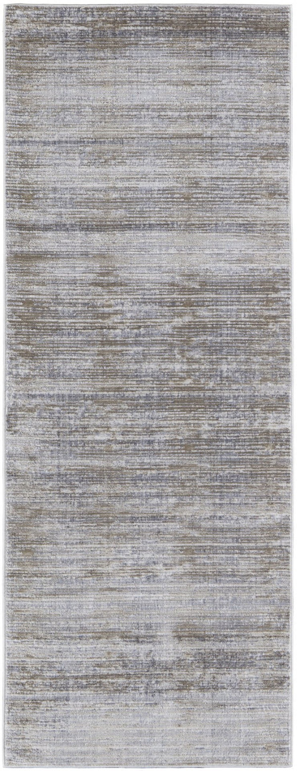 HomeRoots 4' Modern Abstract Area Rug in Taupe, Silver, and Tan - Durable Power Loomed Design for Any Space 8' Runner 514199