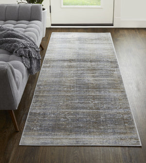 HomeRoots 4' Modern Abstract Area Rug in Taupe, Silver, and Tan - Durable Power Loomed Design for Any Space 8' Runner 514199