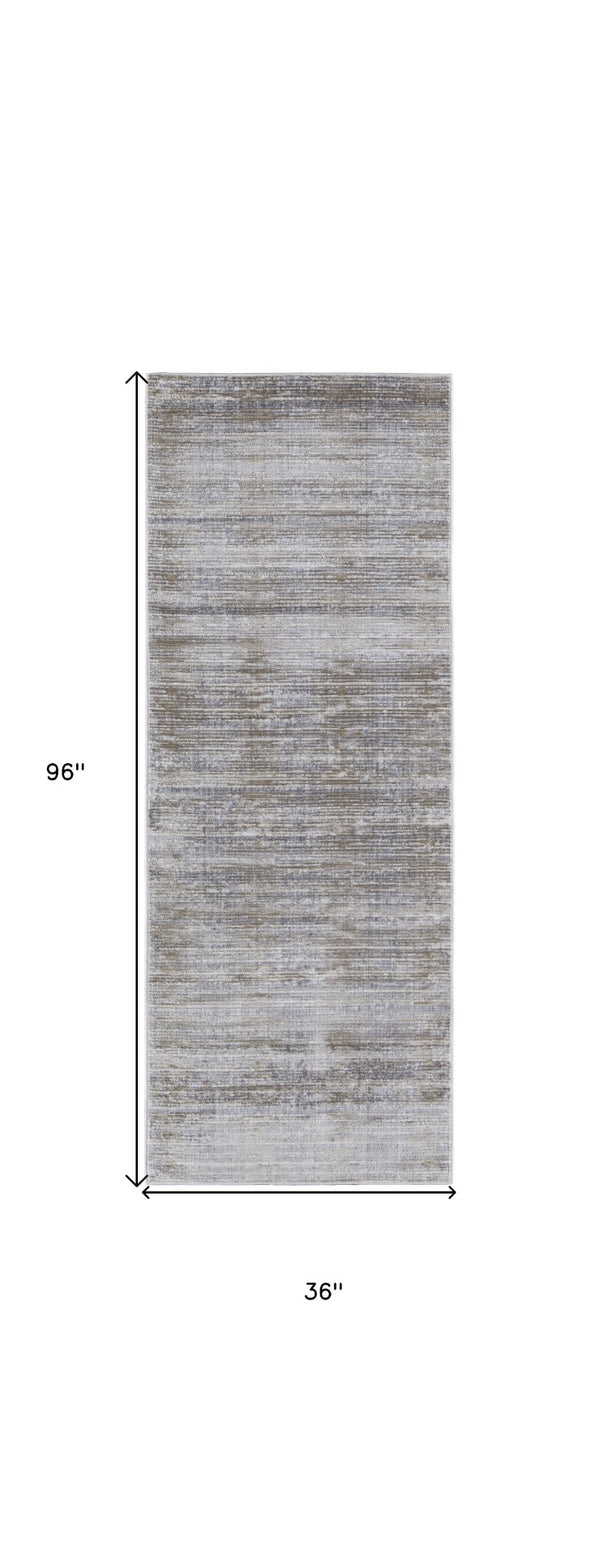 HomeRoots 4' Modern Abstract Area Rug in Taupe, Silver, and Tan - Durable Power Loomed Design for Any Space 8' Runner 514199