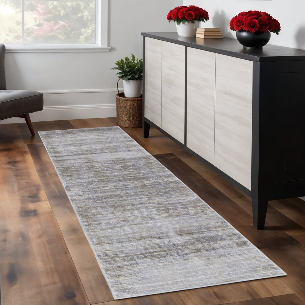 HomeRoots 4' Modern Abstract Area Rug in Taupe, Silver, and Tan - Durable Power Loomed Design for Any Space 8' Runner 514199