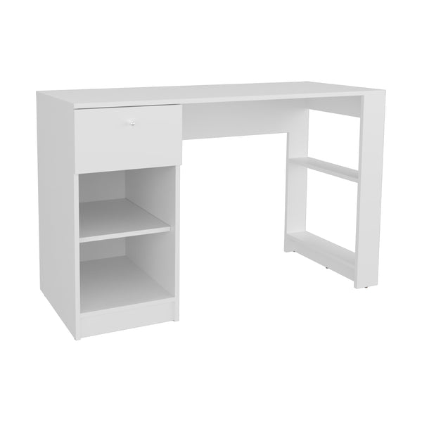 English Elm 120-Home 47" Wide One Drawer Desk with Four Shelves for Home Office Gamer Study Durable Design White 27 L x 53 W x 9 H B200P253740
