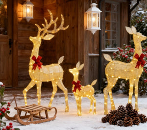 English Elm 3-piece Lighted Reindeer Family Set with Warm White Leds for Festive Outdoor Lawn Decor T3971P414552